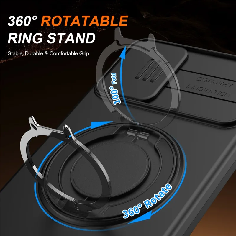 For Samsung Galaxy A07 4G  /  A07 5G Case Magnetic Case Ring Kickstand Slide Camera Cover TPU PC Hybrid Phone Shell - Black
