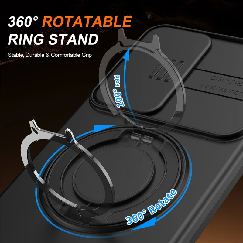 For Samsung Galaxy A36 5G Case Magnetic Case Ring Kickstand Slide Camera Cover TPU PC Hybrid Phone Shell - Black