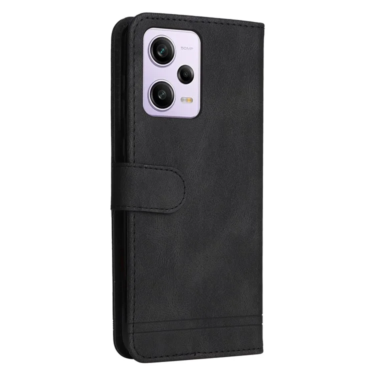 Per Xiaomi Redmi Note 12 Pro 5G / Nota 12 Pro Speed ​​5g / Poco X5 Pro 5G Tree Pattern Metal Button PU Leather Phone Case Lines Imprinted Skin-touch Flip Stand Wallet Cover With Strap - Nero