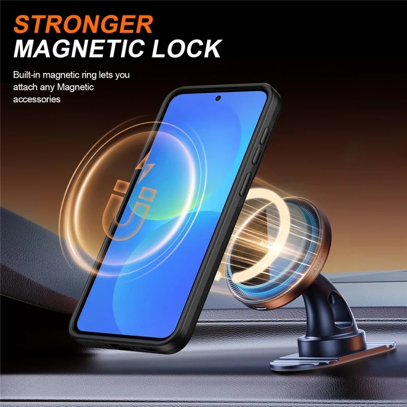 For Samsung Galaxy A56 5G Case Magnetic Case Ring Kickstand Slide Camera Cover TPU PC Hybrid Phone Shell - Black