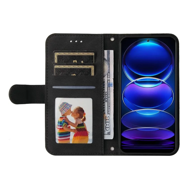 Для Xiaomi Redmi Note 12 5G (Глобальный) / (Индия) / (Китай) / Poco X5 5G Чехол для телефона из PU-кожи с тиснеными линиями, кожаная сенсорная подставка-бумажник - Черный