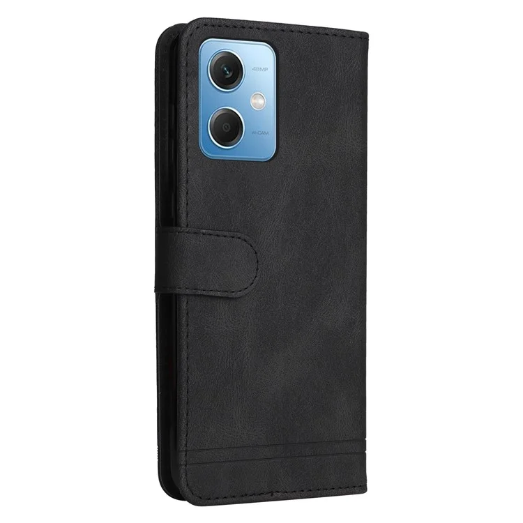 For Xiaomi Redmi Note 12 5G (Global) / (India) / (China) / Poco X5 5G PU Leather Phone Case Imprinted Lines Skin-touch Stand Wallet Folio Cover - Black