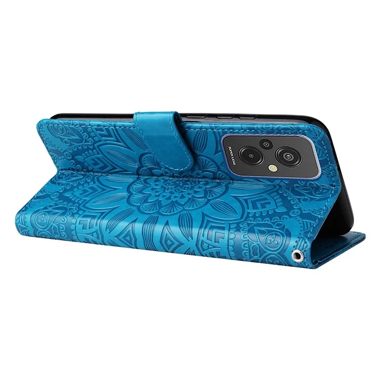 For Xiaomi Redmi 11 Prime 4G Sunflower Imprinted PU Leather Case Stand Function Wallet Flip Magnetic Protective Cover with Hand Strap - Blue