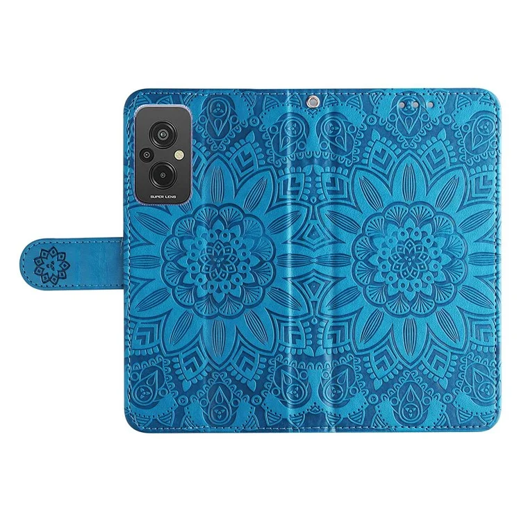For Xiaomi Redmi 11 Prime 4G Sunflower Imprinted PU Leather Case Stand Function Wallet Flip Magnetic Protective Cover with Hand Strap - Blue