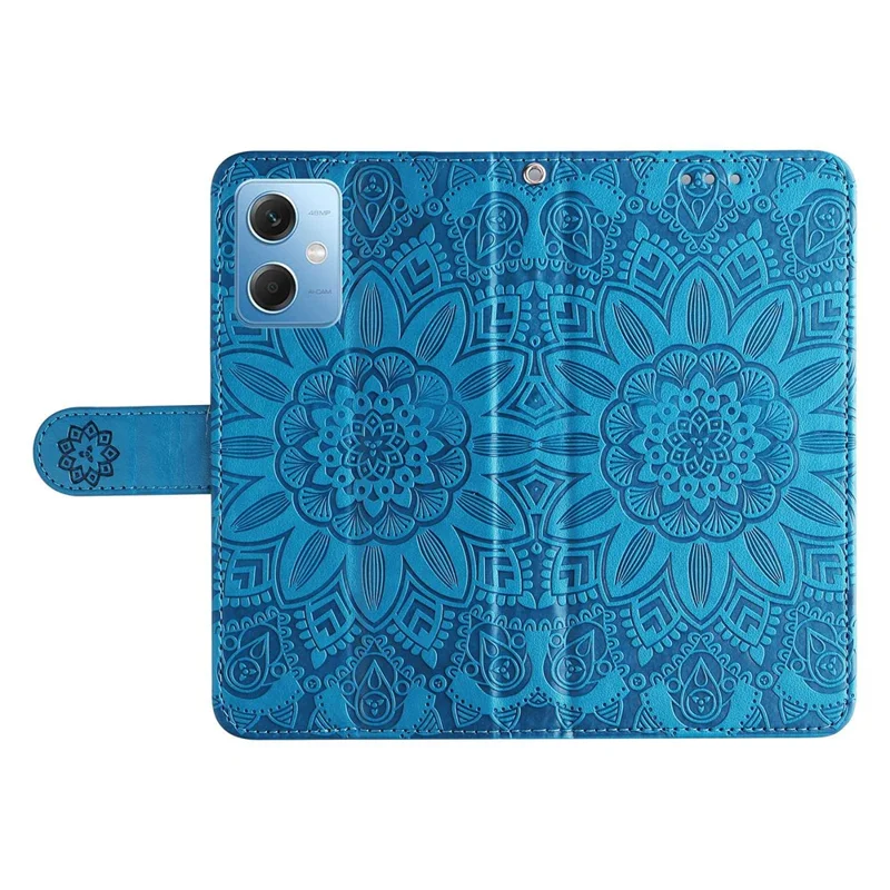 For Xiaomi Redmi Note 12 5G (Global) / (India) / (China) / Poco X5 5G Imprinted Sunflower PU Leather Wallet Case Flip Stand Folio Phone Cover with Strap - Blue