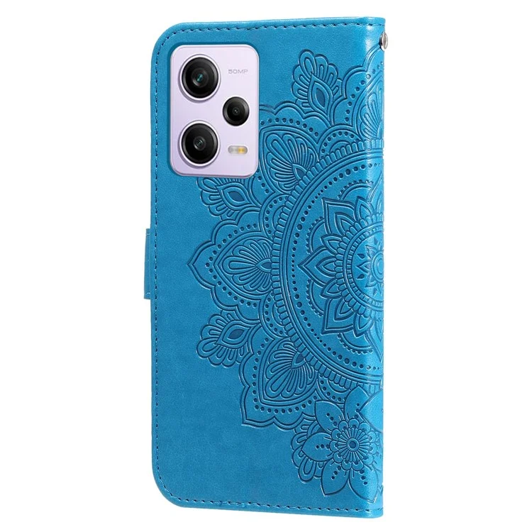 For Xiaomi Redmi Note 12 Pro 5G  / Note 12 Pro Speed 5G / Poco X5 Pro 5G PU Leather Magnetic Closure Flower Imprinted Case Stand Feature Wallet Full Body Protective Phone Cover Shell with Strap - Blue