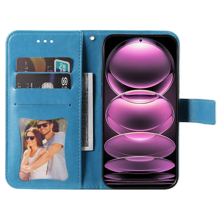For Xiaomi Redmi Note 12 Pro 5G  / Note 12 Pro Speed 5G / Poco X5 Pro 5G PU Leather Magnetic Closure Flower Imprinted Case Stand Feature Wallet Full Body Protective Phone Cover Shell with Strap - Blue