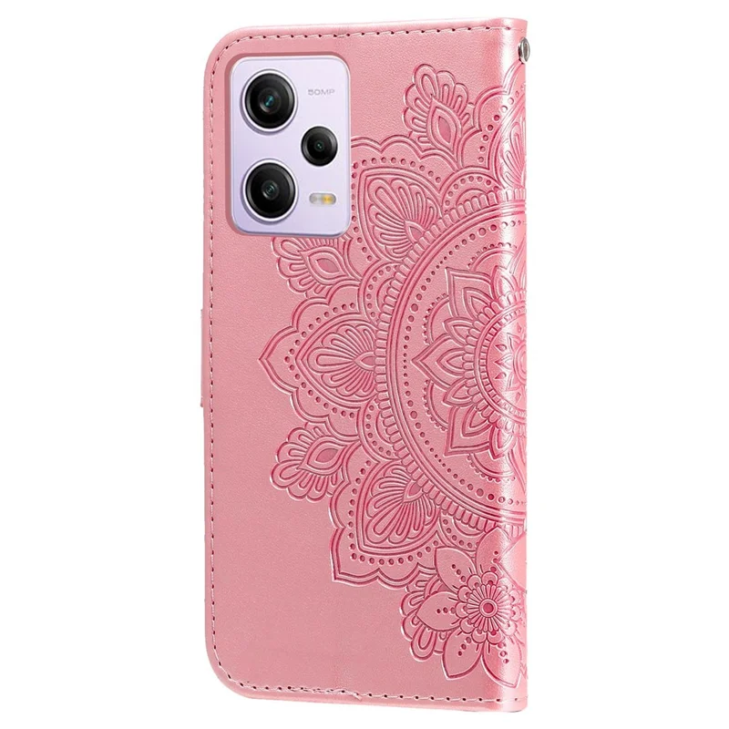 For Xiaomi Redmi Note 12 Pro 5G  / Note 12 Pro Speed 5G / Poco X5 Pro 5G PU Leather Magnetic Closure Flower Imprinted Case Stand Feature Wallet Full Body Protective Phone Cover Shell with Strap - Pink