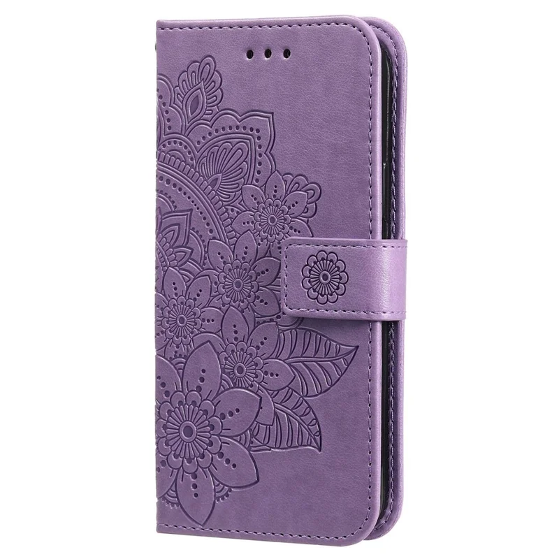For Xiaomi Redmi Note 12 Pro 5G  / Note 12 Pro Speed 5G / Poco X5 Pro 5G PU Leather Magnetic Closure Flower Imprinted Case Stand Feature Wallet Full Body Protective Phone Cover Shell with Strap - Purple