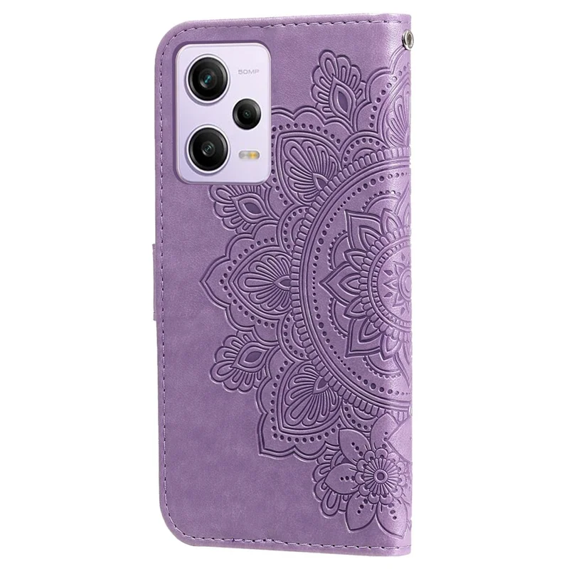 For Xiaomi Redmi Note 12 Pro 5G  / Note 12 Pro Speed 5G / Poco X5 Pro 5G PU Leather Magnetic Closure Flower Imprinted Case Stand Feature Wallet Full Body Protective Phone Cover Shell with Strap - Purple