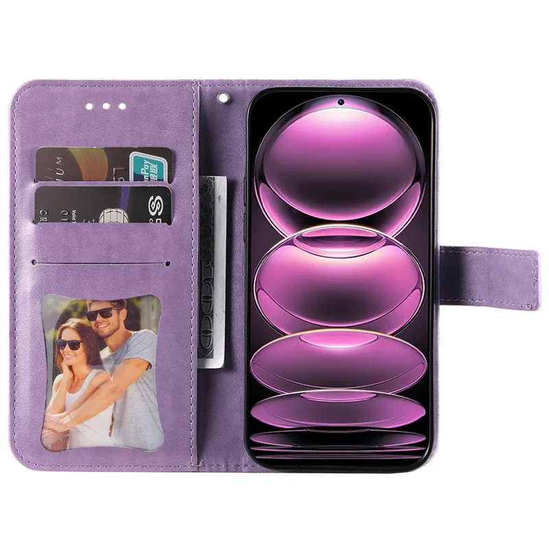 For Xiaomi Redmi Note 12 Pro 5G  / Note 12 Pro Speed 5G / Poco X5 Pro 5G PU Leather Magnetic Closure Flower Imprinted Case Stand Feature Wallet Full Body Protective Phone Cover Shell with Strap - Purple