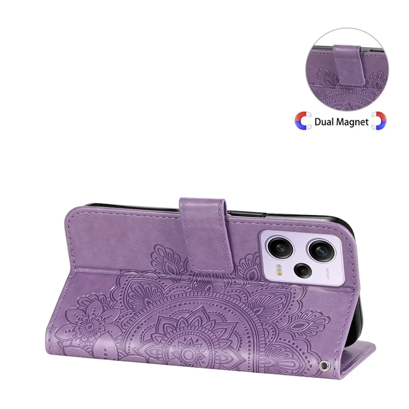 For Xiaomi Redmi Note 12 Pro 5G  / Note 12 Pro Speed 5G / Poco X5 Pro 5G PU Leather Magnetic Closure Flower Imprinted Case Stand Feature Wallet Full Body Protective Phone Cover Shell with Strap - Purple