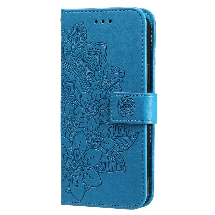 For Xiaomi Redmi Note 12 5G (Global) / (India) / (China) / Poco X5 5G Flower Imprinted PU Leather Flip Cover Wallet Style Stand Protective Phone Case with Strap - Blue