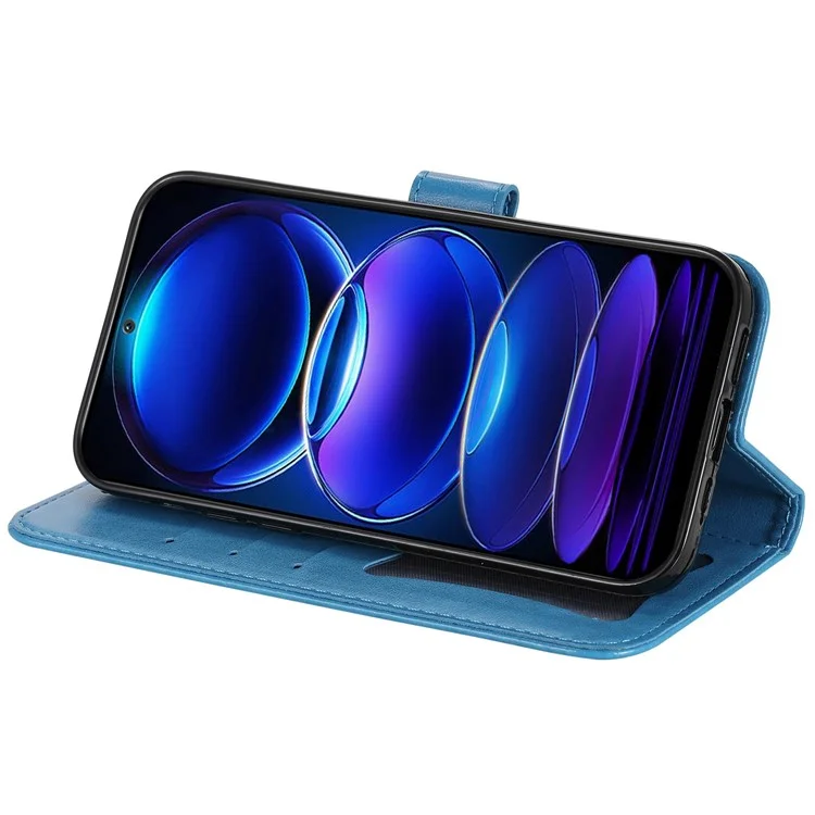 Para Xiaomi Redmi Note 12 5G (Global) / (India) / (China) / Poco X5 5G Funda protectora de teléfono con estilo de cartera y soporte, con diseño de flor impresa en piel sintética de PU - Azul