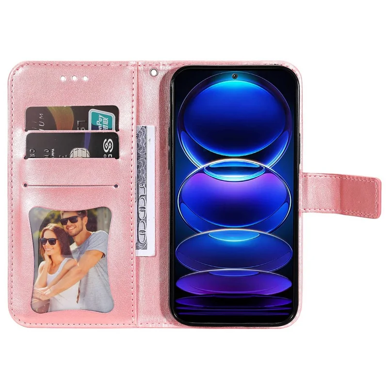 For Xiaomi Redmi Note 12 5G (Global) / (India) / (China) / Poco X5 5G Flower Imprinted PU Leather Flip Cover Wallet Style Stand Protective Phone Case with Strap - Pink