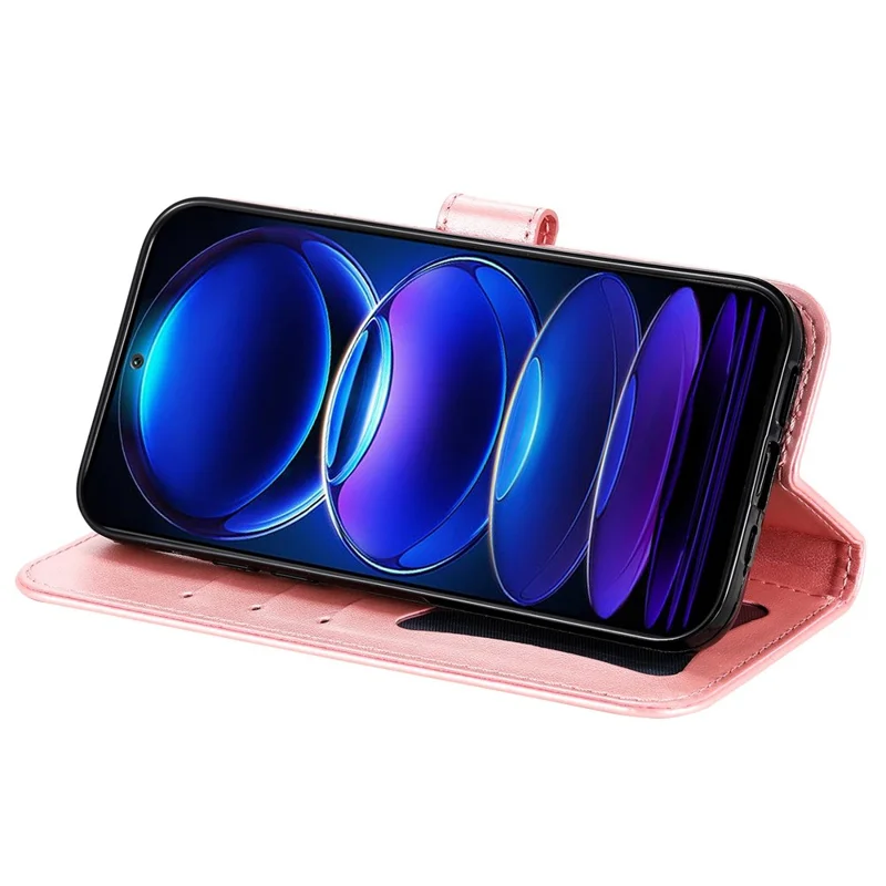 For Xiaomi Redmi Note 12 5G (Global) / (India) / (China) / Poco X5 5G Flower Imprinted PU Leather Flip Cover Wallet Style Stand Protective Phone Case with Strap - Pink