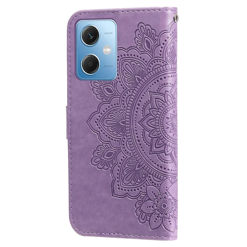 Para Xiaomi Redmi Note 12 5G (Global) / (Índia) / (China) / Poco X5 5G Capa de Couro Flip Estilo Carteira com Estampa de Flor, Protetora de Telefone com Alça - Roxa