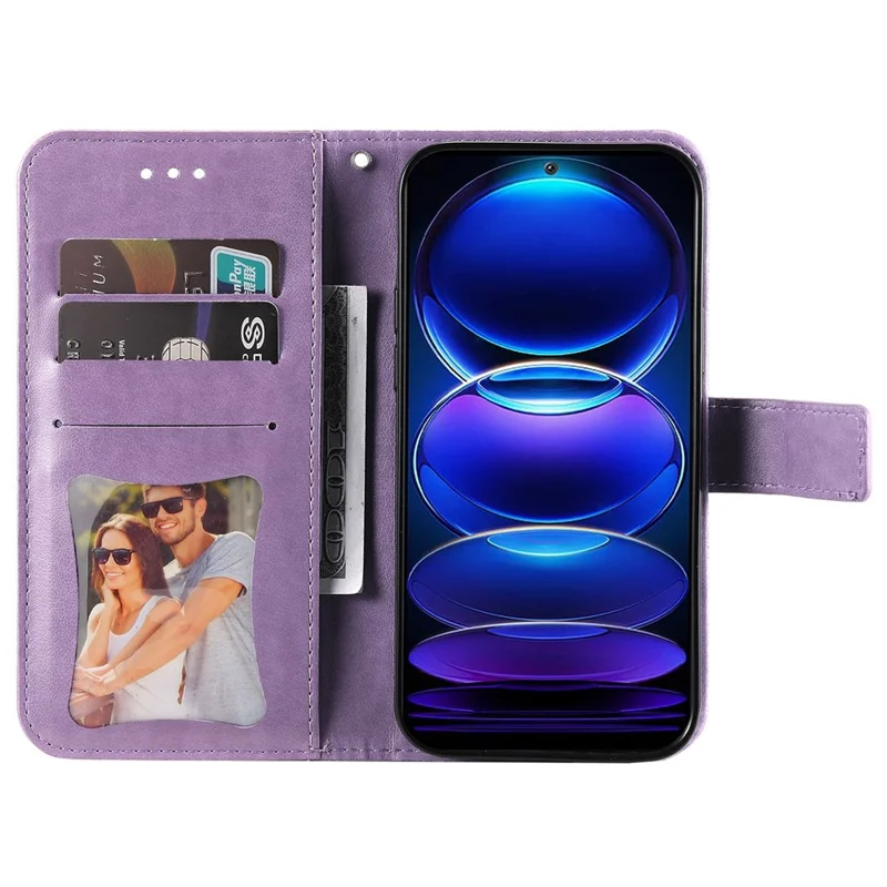 Para Xiaomi Redmi Note 12 5G (Global) / (Índia) / (China) / Poco X5 5G Capa de Couro Flip Estilo Carteira com Estampa de Flor, Protetora de Telefone com Alça - Roxa