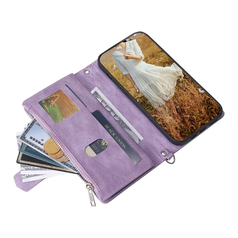 For Google Pixel 11 Pro XL Wallet Case Rhombus Stitching Line PU Leather Phone Cover with Wrist Strap - Purple