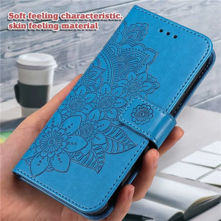 For Xiaomi Redmi 11 Prime 4G Flower Imprinting PU Leather Case Magnetic Clasp Stand Wallet Shockproof Phone Cover with Strap - Blue