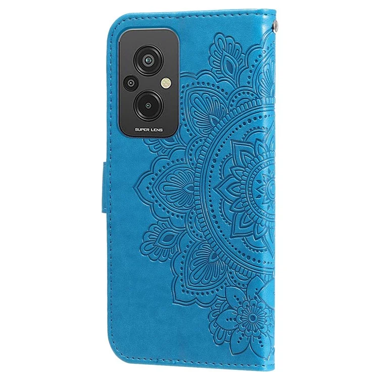 For Xiaomi Redmi 11 Prime 4G Flower Imprinting PU Leather Case Magnetic Clasp Stand Wallet Shockproof Phone Cover with Strap - Blue