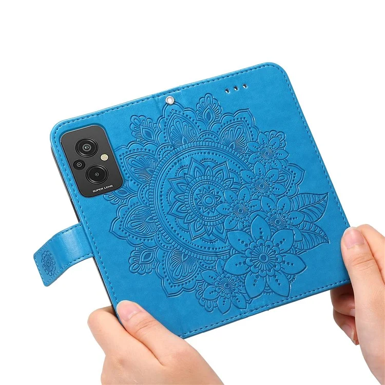 For Xiaomi Redmi 11 Prime 4G Flower Imprinting PU Leather Case Magnetic Clasp Stand Wallet Shockproof Phone Cover with Strap - Blue