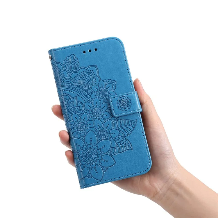 For Xiaomi Redmi 11 Prime 4G Flower Imprinting PU Leather Case Magnetic Clasp Stand Wallet Shockproof Phone Cover with Strap - Blue