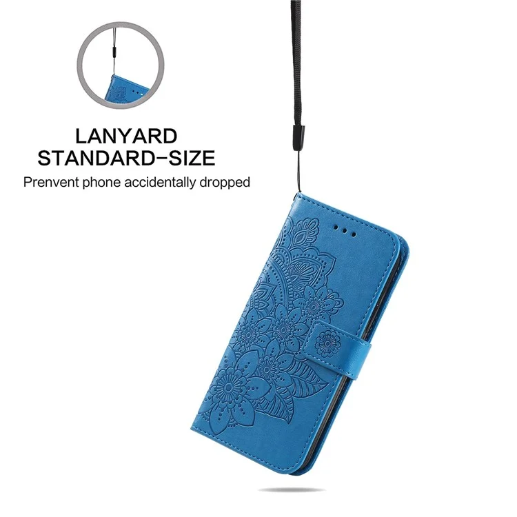 For Xiaomi Redmi 11 Prime 4G Flower Imprinting PU Leather Case Magnetic Clasp Stand Wallet Shockproof Phone Cover with Strap - Blue