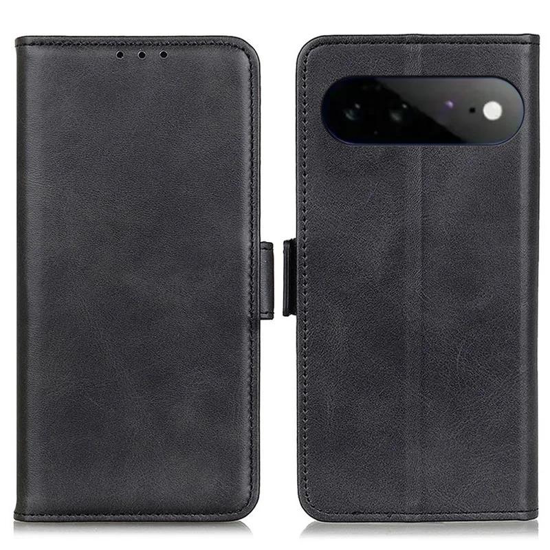 For Google Pixel 11 Pro XL Case Stand Cowhide Texture PU Leather Phone Cover - Black