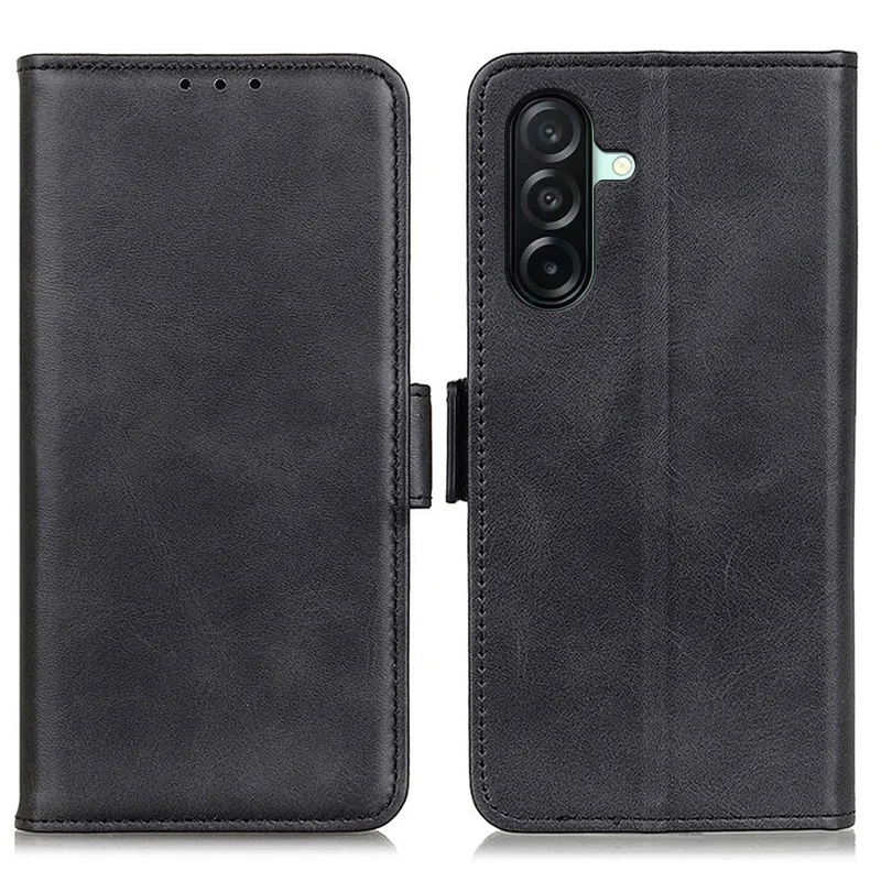 For Samsung Galaxy A27 Case Stand Cowhide Texture PU Leather Phone Cover - Black