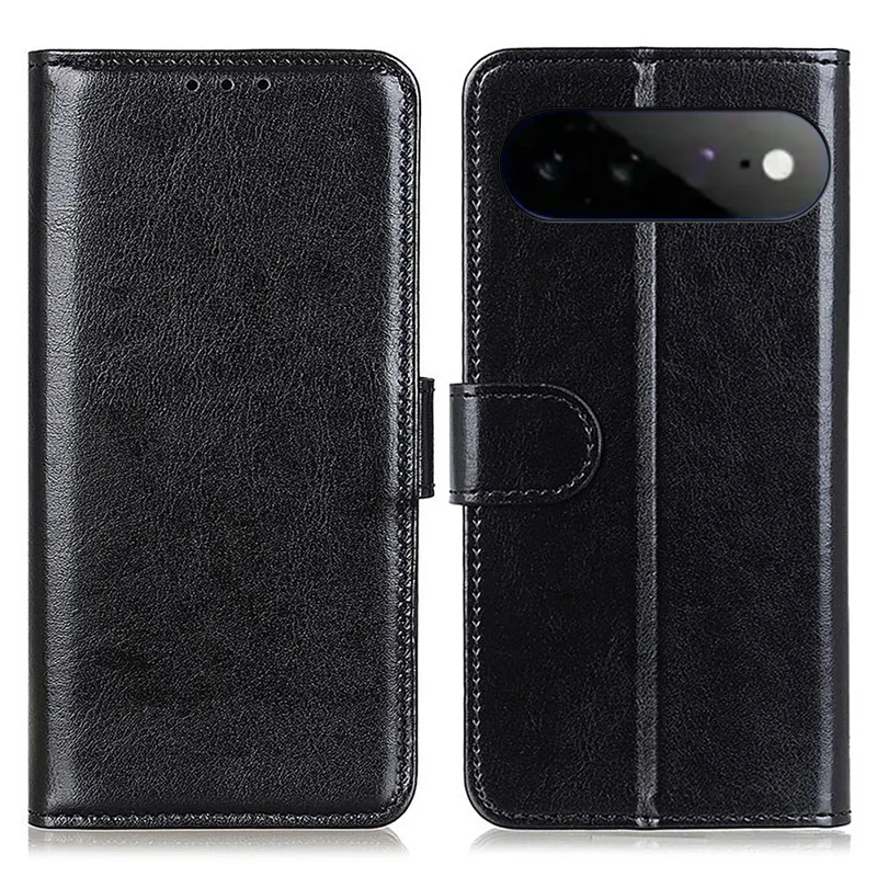 For Google Pixel 11 Pro XL Case Crazy Horse Texture PU Leather Phone Stand Cover - Black