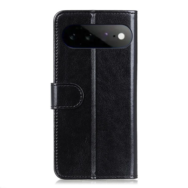 For Google Pixel 11 Pro XL Case Crazy Horse Texture PU Leather Phone Stand Cover - Black