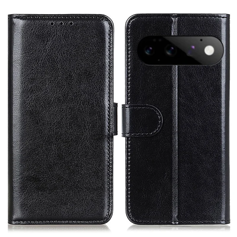For Google Pixel 11  /  Pixel 11 Pro Case Crazy Horse Texture PU Leather Phone Stand Cover - Black