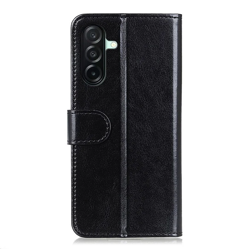 For Samsung Galaxy A27 Case Crazy Horse Texture PU Leather Phone Stand Cover - Black