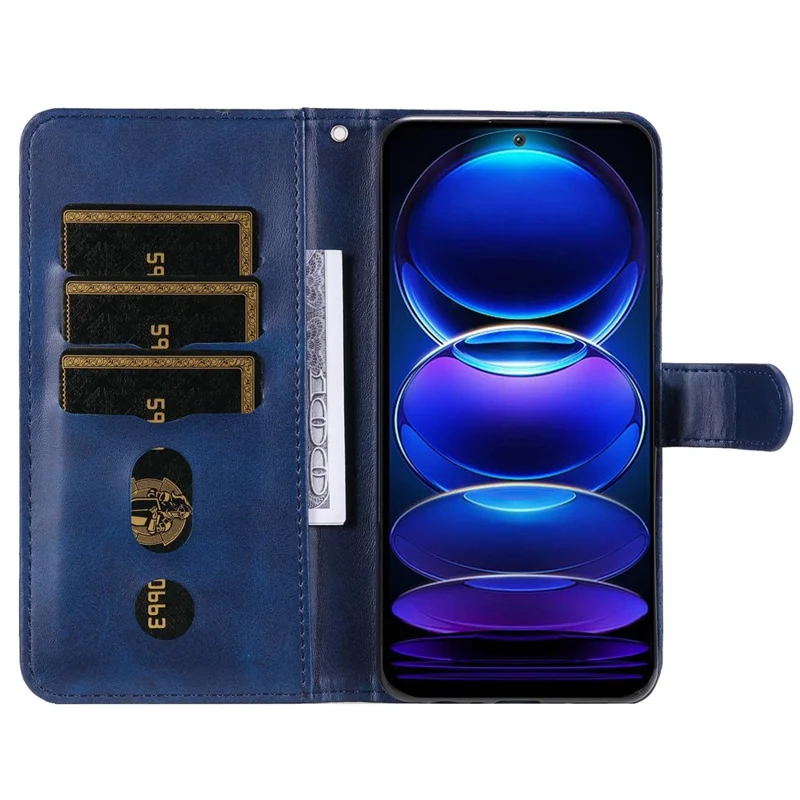 Kalbstextur-Handyhülle für Xiaomi Redmi Note 12 5G (Global) / (Indien) / (China) / Poco X5 5G Buchart PU-Leder Reißverschlusstasche Flip-Brieftasche mit Ständer - Blau