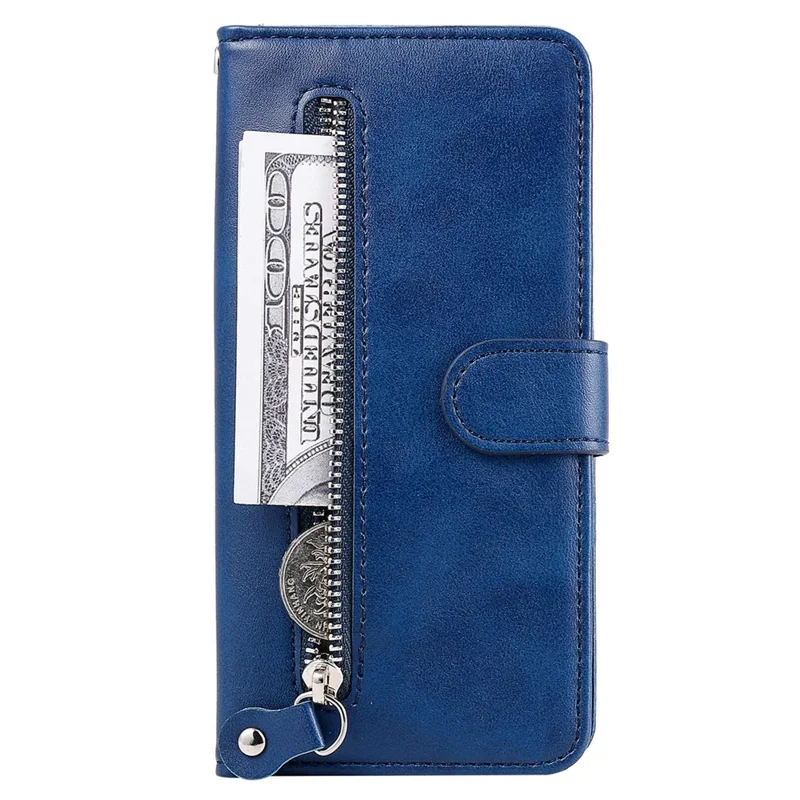 Kalbstextur-Handyhülle für Xiaomi Redmi Note 12 5G (Global) / (Indien) / (China) / Poco X5 5G Buchart PU-Leder Reißverschlusstasche Flip-Brieftasche mit Ständer - Blau