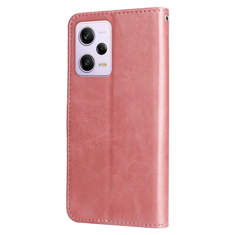 Calf Texture Phone Case for Xiaomi Redmi Note 12 Pro 5G  / Note 12 Pro Speed 5G / Poco X5 Pro 5G , PU Leather Zipper Pocket Flip Wallet Cover with Viewing Stand - Pink