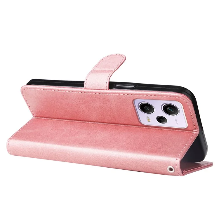 Calf Texture Phone Case for Xiaomi Redmi Note 12 Pro 5G  / Note 12 Pro Speed 5G / Poco X5 Pro 5G , PU Leather Zipper Pocket Flip Wallet Cover with Viewing Stand - Pink