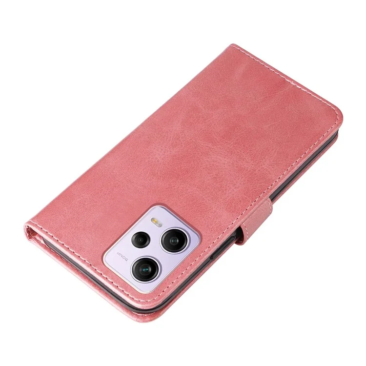 Calf Texture Phone Case for Xiaomi Redmi Note 12 Pro 5G  / Note 12 Pro Speed 5G / Poco X5 Pro 5G , PU Leather Zipper Pocket Flip Wallet Cover with Viewing Stand - Pink