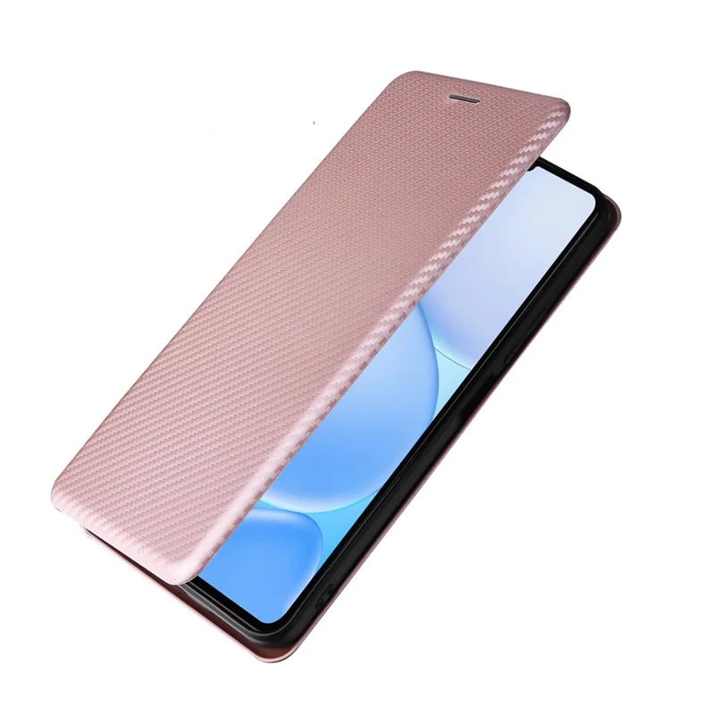 For Realme Note 80 4G Phone Case Carbon Fiber Texture Drop-Proof PU Leather Phone Cover - Rose Gold