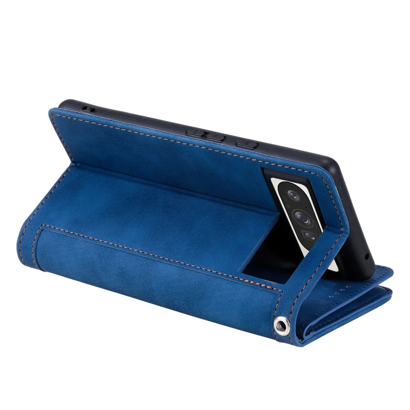 For Google Pixel 11 Pro XL Case 9 Card Slots Zipper Wallet PU Leather Phone Cover with Wrist Strap - Blue