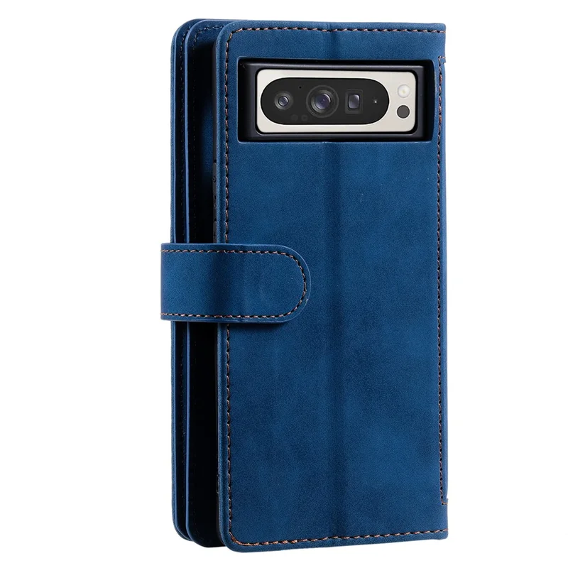 For Google Pixel 11 Pro XL Case 9 Card Slots Zipper Wallet PU Leather Phone Cover with Wrist Strap - Blue