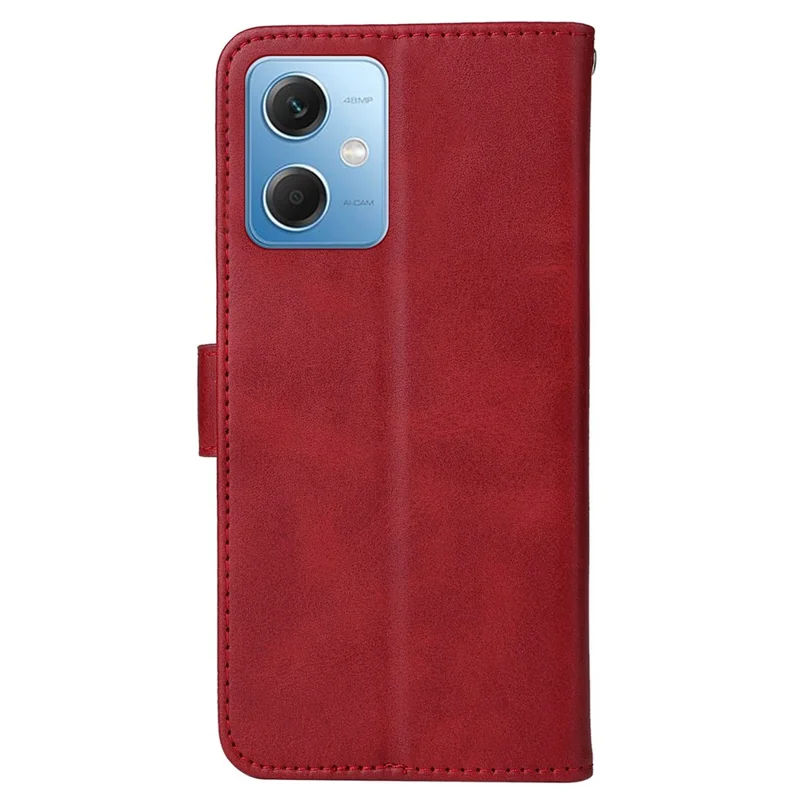For Xiaomi Redmi Note 12 5G (Global) / (India) / (China) / Poco X5 5G PU Leather Calf Texture Phone Cover Folio Flip Wallet Stand Phone Case with Strap - Red