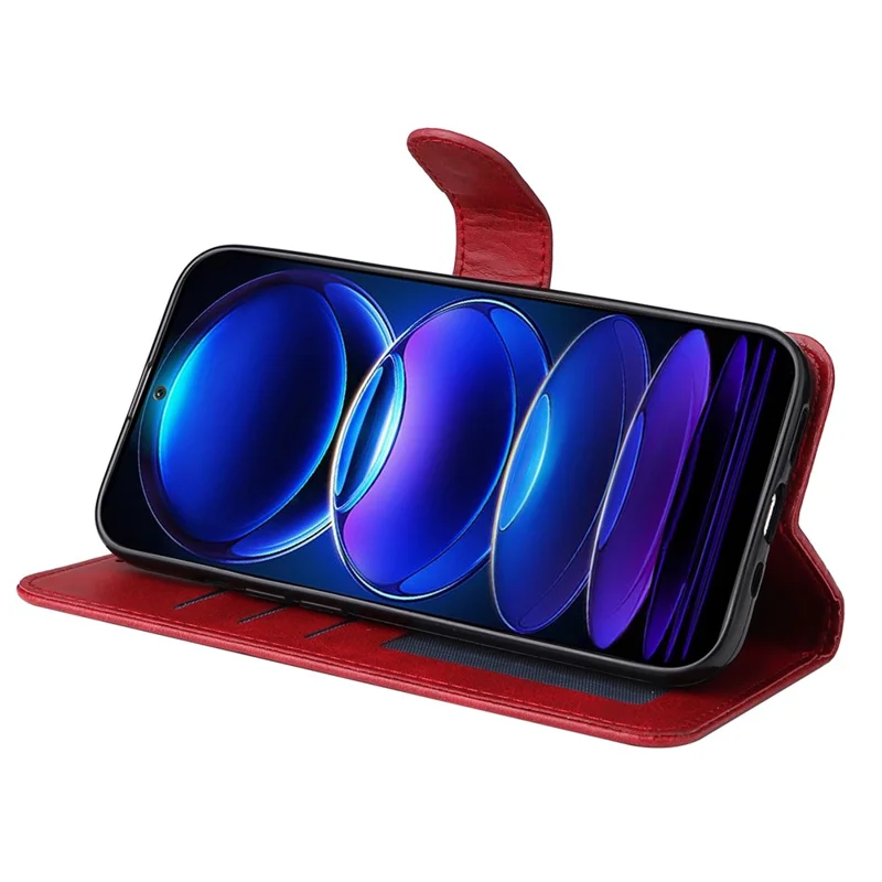 For Xiaomi Redmi Note 12 5G (Global) / (India) / (China) / Poco X5 5G PU Leather Calf Texture Phone Cover Folio Flip Wallet Stand Phone Case with Strap - Red