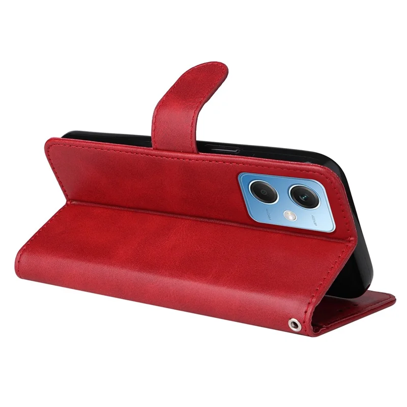 For Xiaomi Redmi Note 12 5G (Global) / (India) / (China) / Poco X5 5G PU Leather Calf Texture Phone Cover Folio Flip Wallet Stand Phone Case with Strap - Red