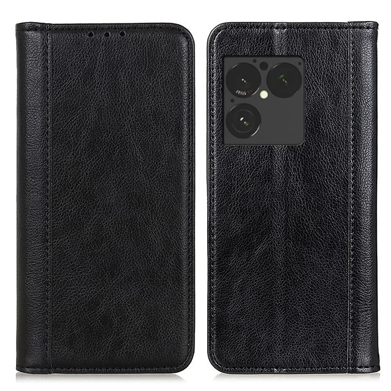 Cover con supporto per Sony Xperia 1 VIII, custodia portafoglio in ecopelle con texture effetto litchi - Nero