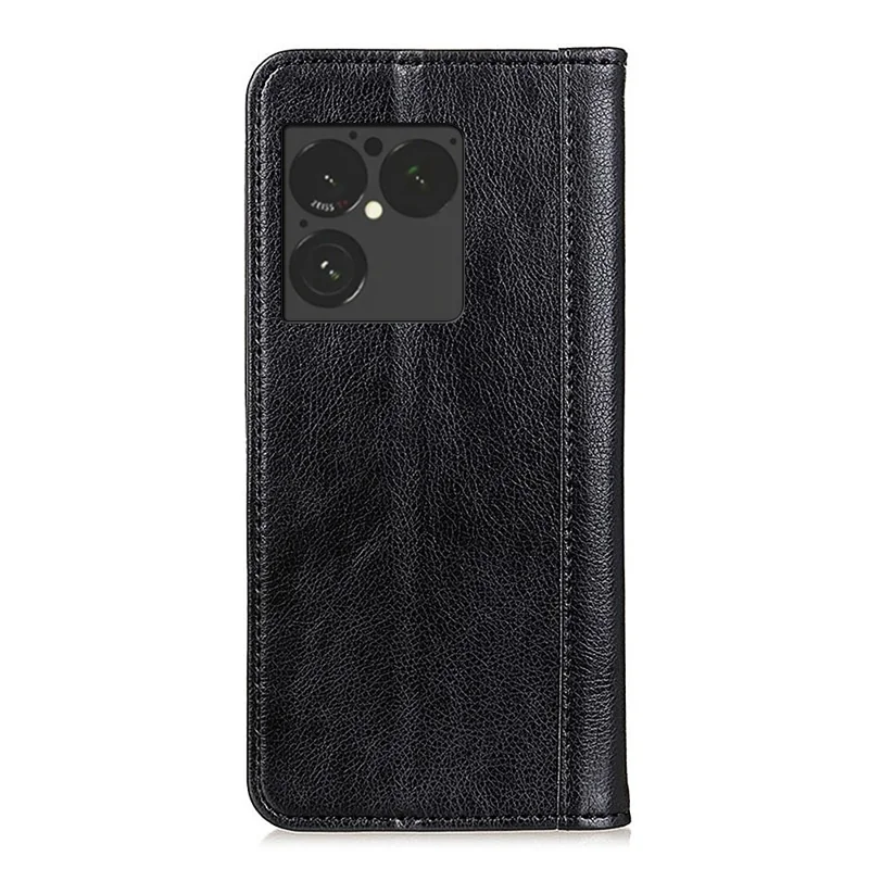 Cover con supporto per Sony Xperia 1 VIII, custodia portafoglio in ecopelle con texture effetto litchi - Nero