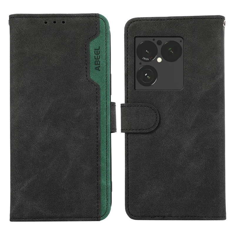 ABEEL Funda para Sony Xperia 1 VIII, carcasa de cuero con unión de colores, diseño tipo cartera con bloqueo RFID - Negro