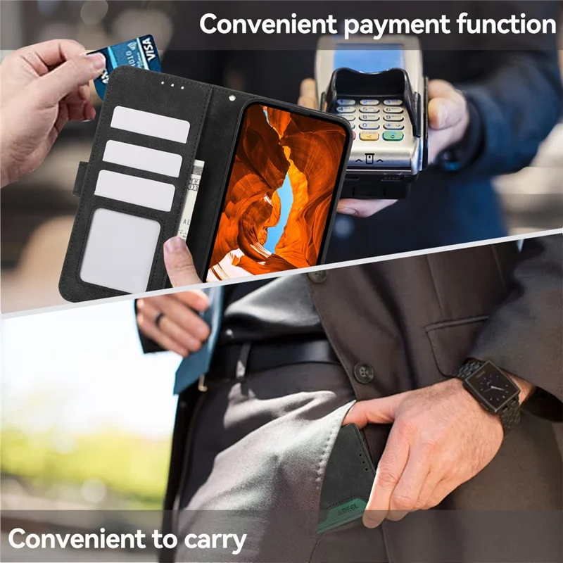 ABEEL Funda para Sony Xperia 1 VIII, carcasa de cuero con unión de colores, diseño tipo cartera con bloqueo RFID - Negro