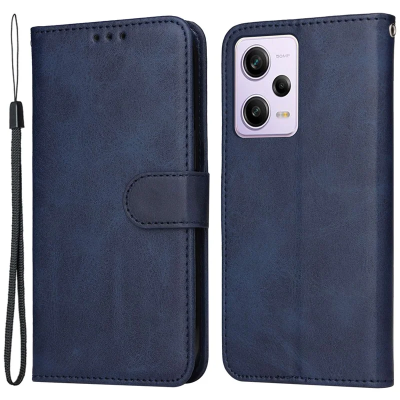 For Xiaomi Redmi Note 12 Pro 5G  / Note 12 Pro Speed 5G / Poco X5 Pro 5G Calf Texture PU Leather Case Stand Wallet Phone Protective Cover with Strap - Blue